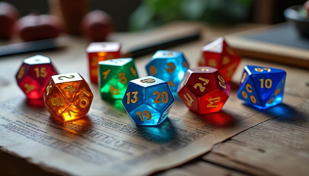 lancez un set complet de dés jdr en ligne gratuitement et profitez d'une expérience de jeu de rôle immersive sans téléchargement ni inscription.